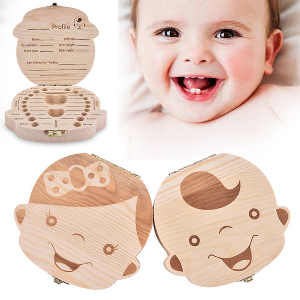 Baby lövfällande tandlåda trä tand minnessak för barn barn mjölktänder navelsträng minne förvaringslådor arrangör