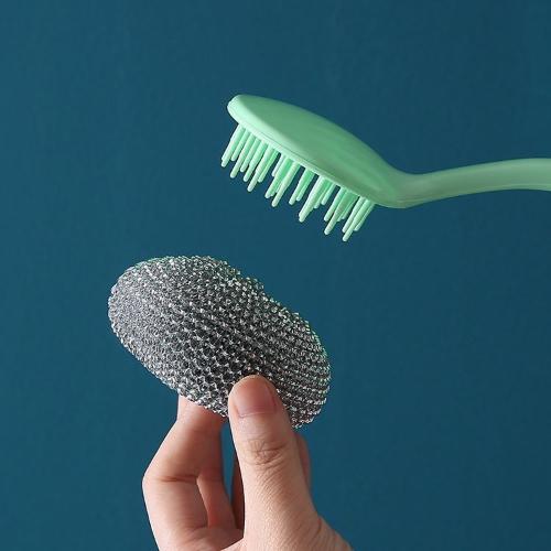 1 spazzola metallica con manico per la pulizia di pentole in ferro, spazzola per la pulizia della lavastoviglie con manico, colore casuale: S / verde