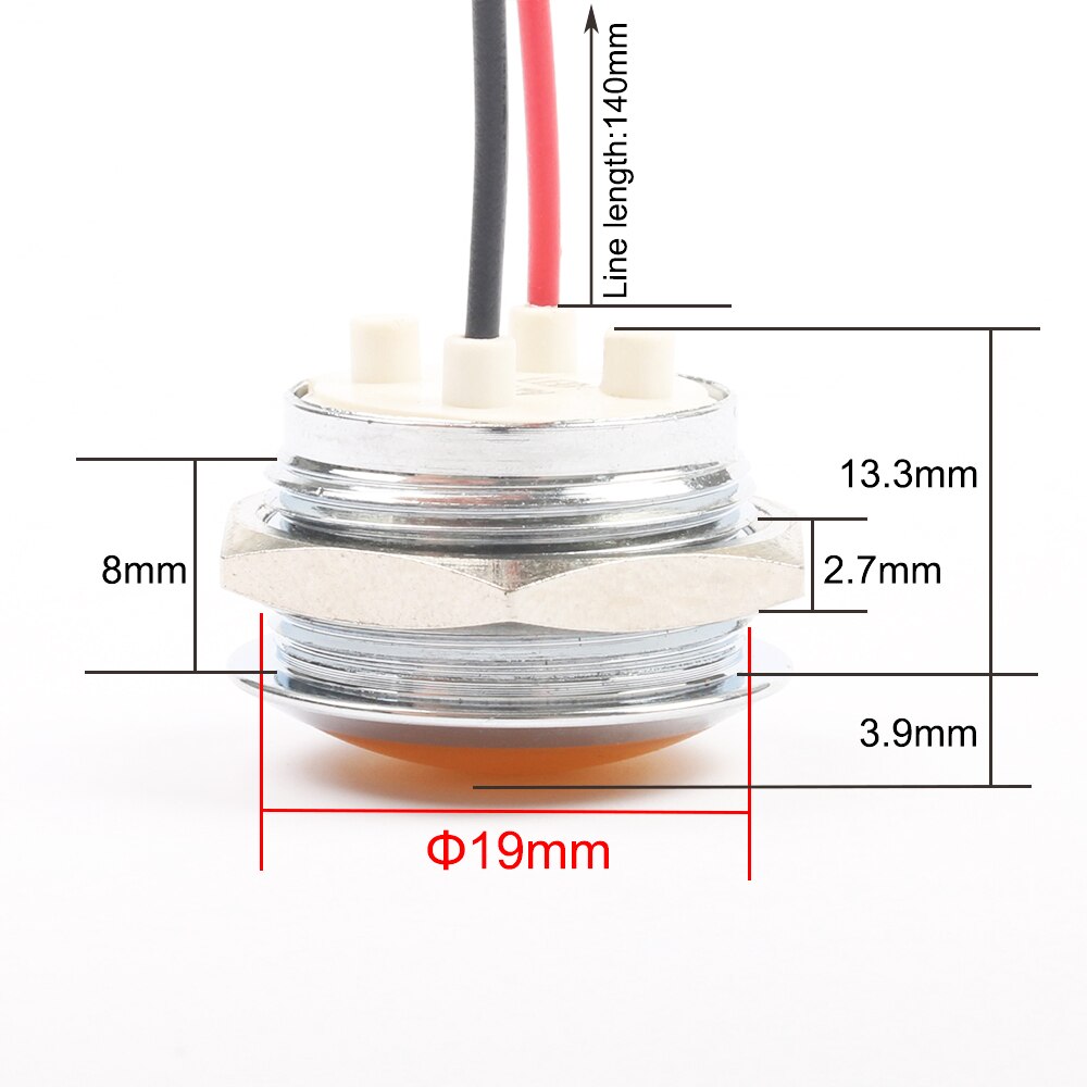 LED Metal Indicator light 19mm waterproof Signal lamp LIGHT 3V 6V 12V 24V 220v screw connect red yellow blue white 19ZSD.QX.X