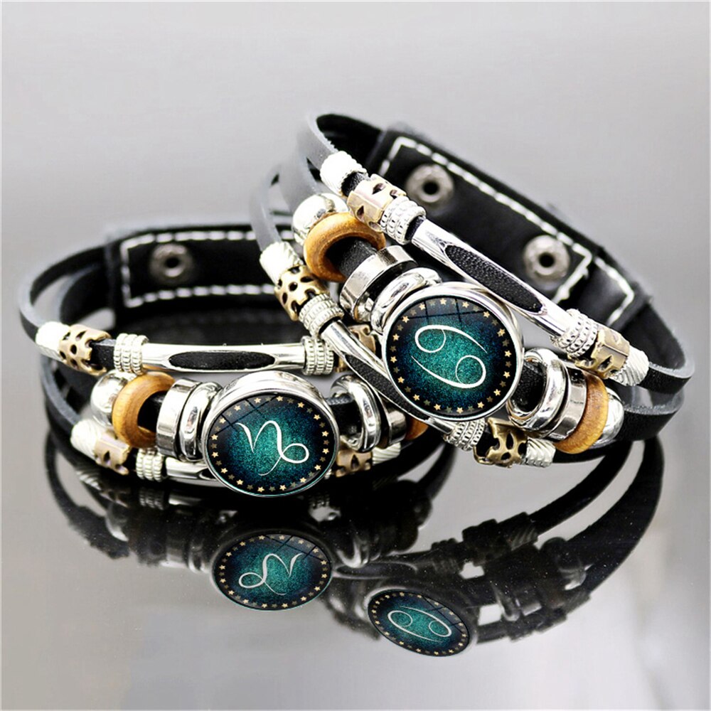 12 Constellation Lichtgevende Armband Voor Mannen Vrouwen Dierenriemtekens Sieraden Multilayer Kralen Leather Bracalet Glow In The Dark