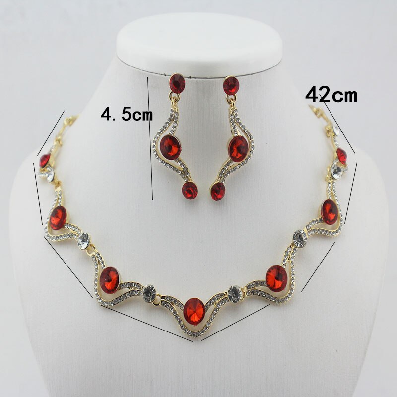 Jiayijiaduo Österreich Rot Gold-farbe Afrikanische perlen Schmuck Kristall Halskette Ohrringe sets Schöne Frauen Hochzeit Schmuck Set: 2