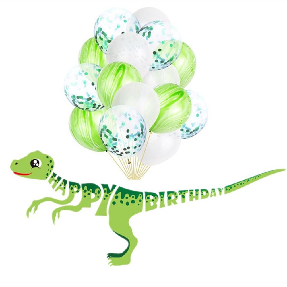 1 set grattis banderoller dinosaurie fest dino latex ballonger baby födelsedag dekorationer barn dinosaurie födelsedagsfest tillbehör: Grön