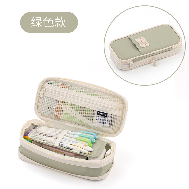 Kids Students Double Sided Pen Bag Pencil Case Special Dual Canvas Pocket Storage Bag Pouch Stationery School Trave Case Bay: army green