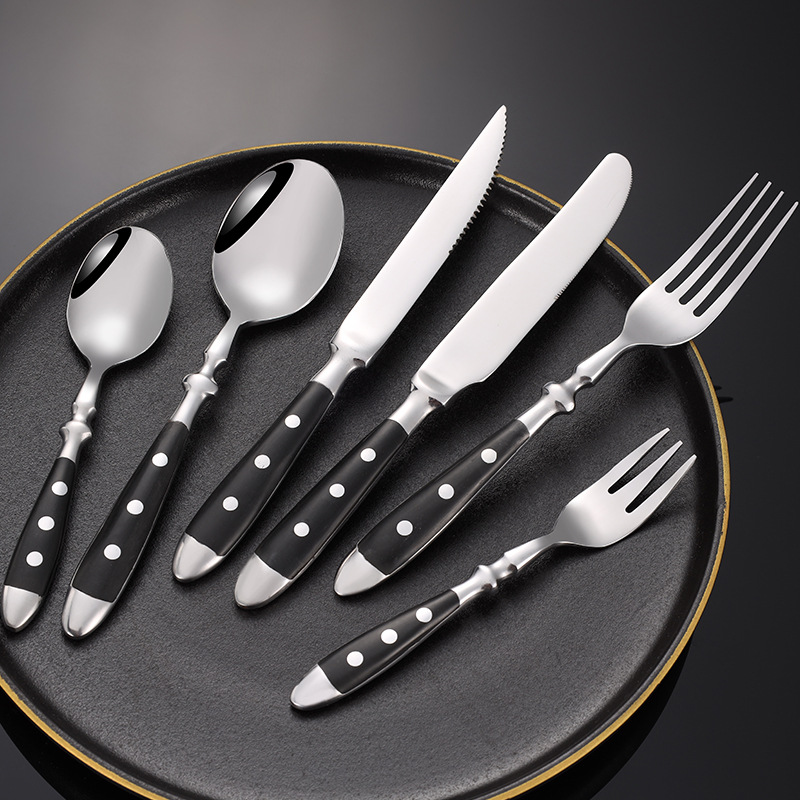 Juego de cubiertos de acero inoxidable occidental, cuchillo de comedor con mango de madera, tenedor, cuchara de té, vajilla de cocina