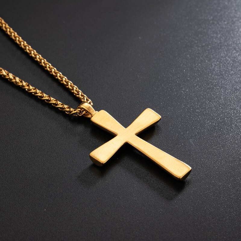 Valily Men's Simple Cross Pendant Necklace Stainless Steel Punk Christian Gold Cross Necklace Jewelry for Man Women