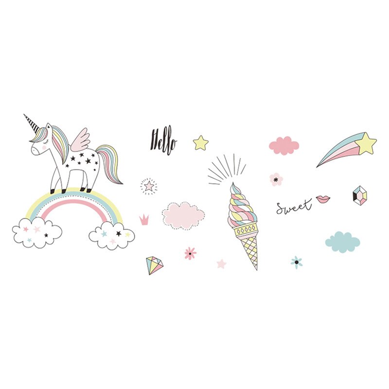 Cartoon Regenboog Eenhoorn Muursticker Voor Nursery Kinderkamer Achtergrond Decoratie Muurstickers Muurschilderingen Decals Behang