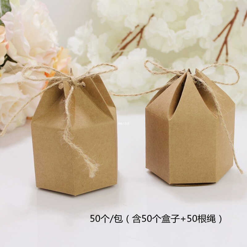 50pcs small Kraft Paper package cardboard box Lantern hexagon craft candy box Christmas packaging paper box: Default Title