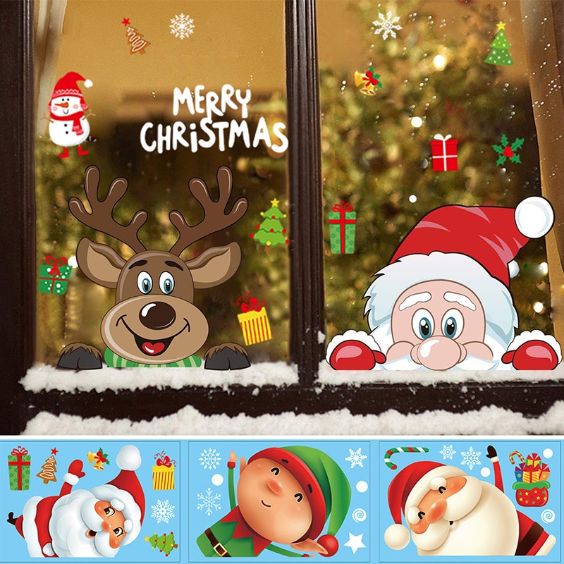 Kerst Raamstickers Kerstman Sneeuwvlok Stickers Winter Muurstickers Voor Kinderen Kamers Nieuwjaar Venster Kerstversiering