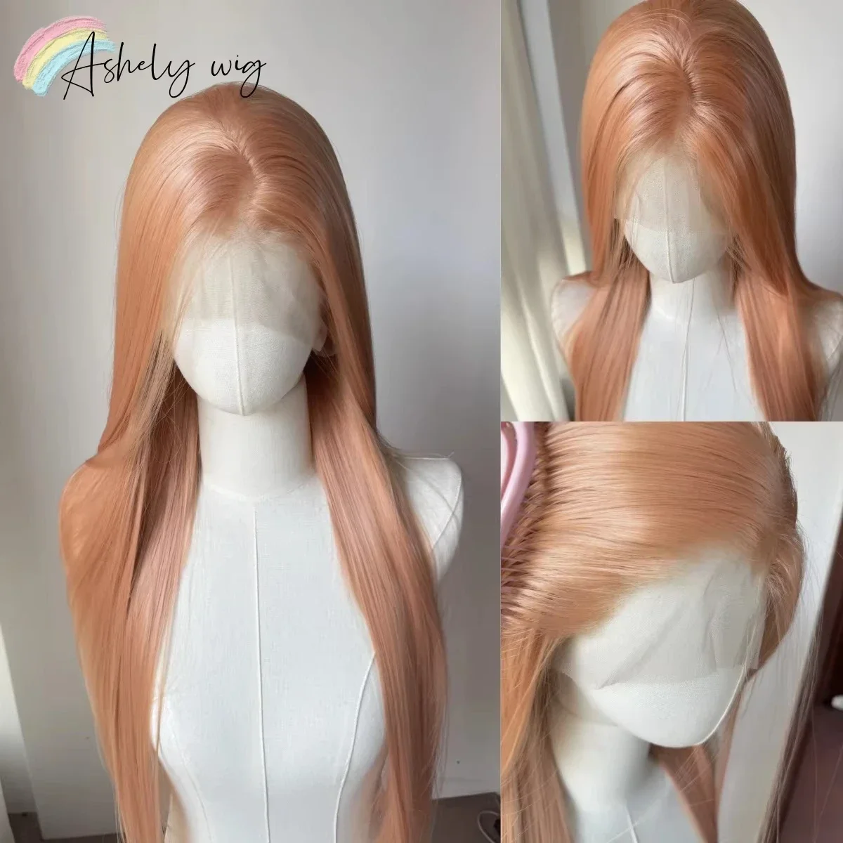 Blue Wig Long Straight 13x4 Dark Blue Glueless Lace Wigs for Woman Natural Heat Resistant Fiber Hair Synthetic Lace Front Wigs: Orange / 26inches