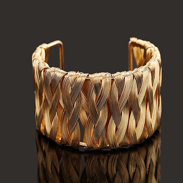 Wide Cuff Geometric Braid Bracelet Bangles For Women Alloy Open Big Female Bangle Jewelry Brazalete Mujer: Gold