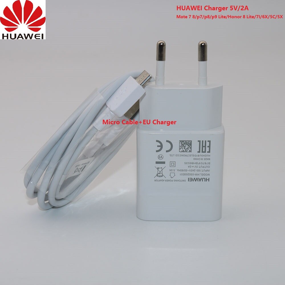 Original EU US Huawei Mate 10 Lite charging 5V2A charger and micro cable for p8 p9 p10 lite mate 10 lite Honor 8x 7x y5 y6 y7 y9: EU x Micro USB Cable