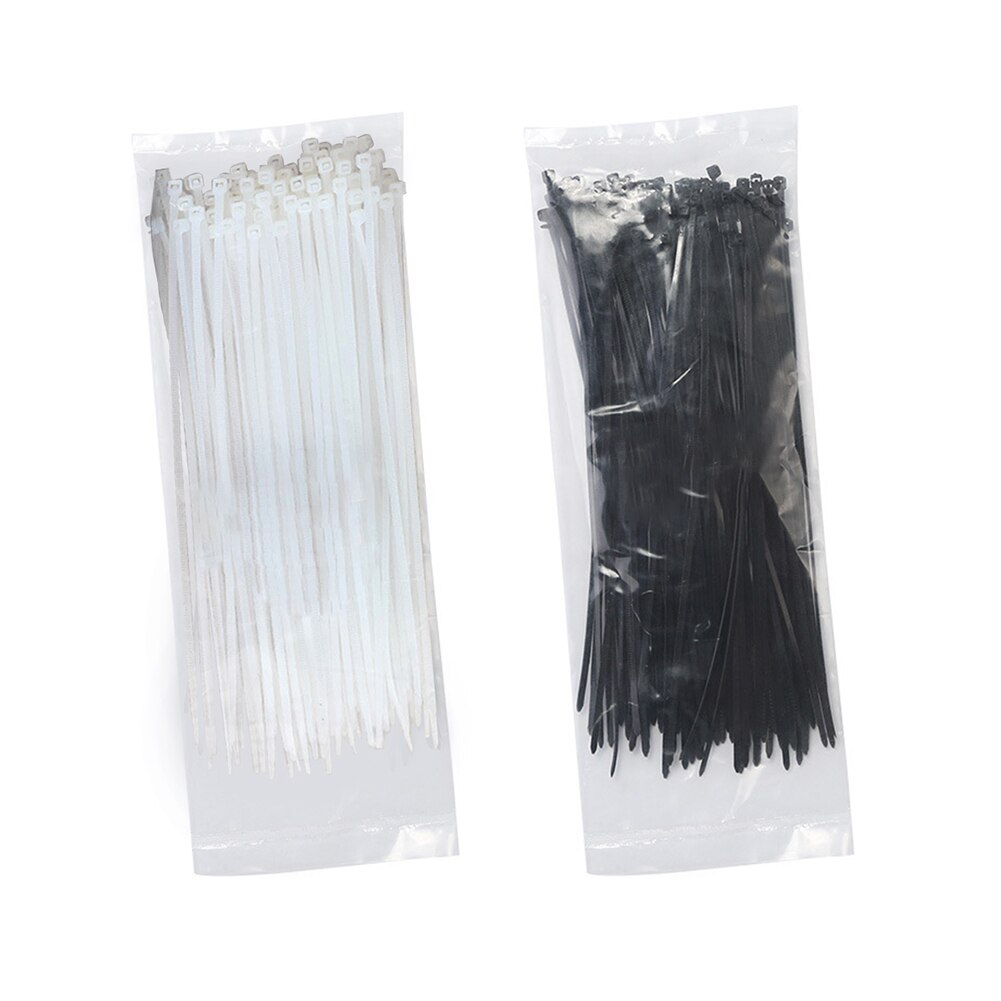 100Pcs Reusable Packaging Nylon Wire Zip Cable Ties Organizer Fasteners Hardware Cable for Industrial Black/White