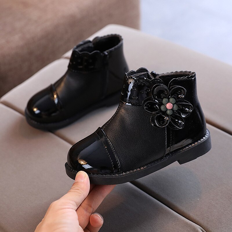 CUZULLAA-Botas de piel para niños de 1 a 6 años, zapatos de princesa, botas de cuero, Otoño e Invierno: Negro / 22 (inside 13.5 cm)