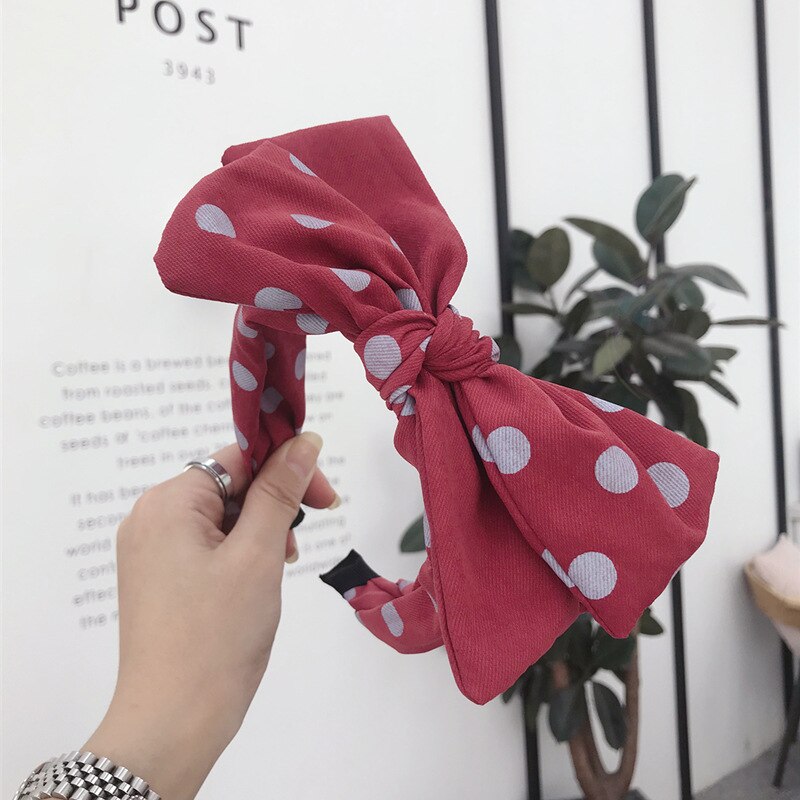 South Korea Style Autumn And Winter Flannel Polka Dot Contrast Color Double Layer Bow Large Rims Hair Bands Headband Pressur: Red