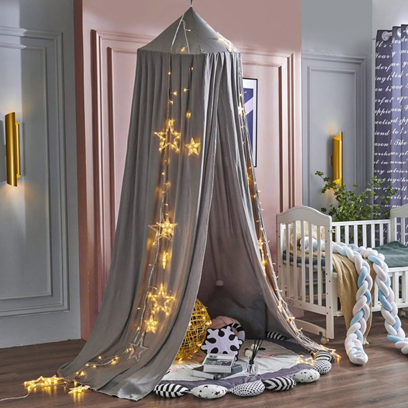 Katoen Kids Tent Baby Bed Luifel Klamboe Voor Crib Cot Netting Kinderen Meisjes Jongens Indoor Play Tent Huis Thuis decoratie: GRAY