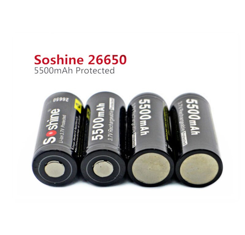 Soshine, 3,7 V, 5500mAh, 26650, batería protegida, 26650, pilas recargables de ion de litio con funda porta baterías