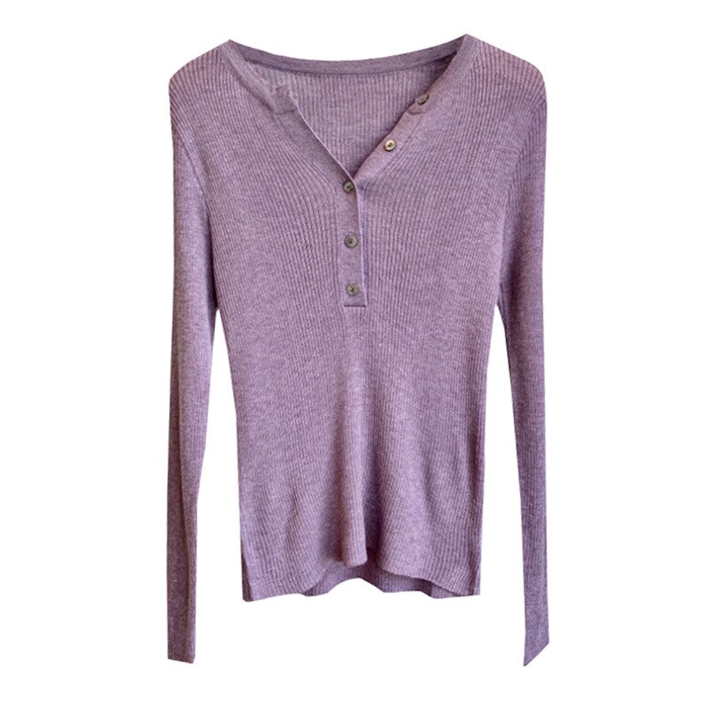 Wol Henley Trui Rib Gebreide Truien Vrouwen Basic Trui Tops
