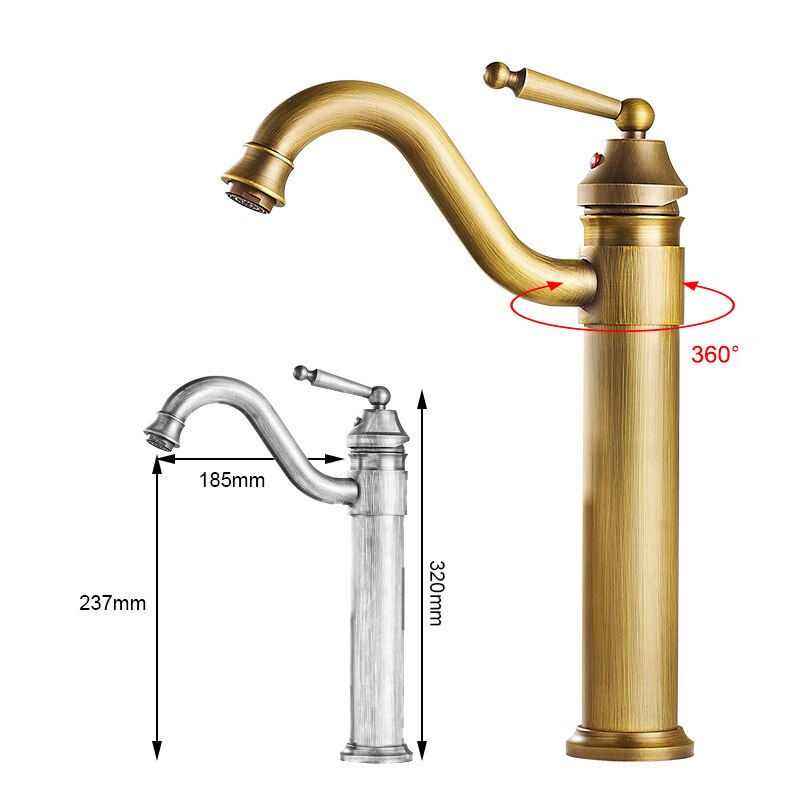 Antique Copper Basin Faucet Cold And Classic Style Bathroom Faucet Water Mixer Single Handle Deck Mounted Tap: Antique Copper-Hight