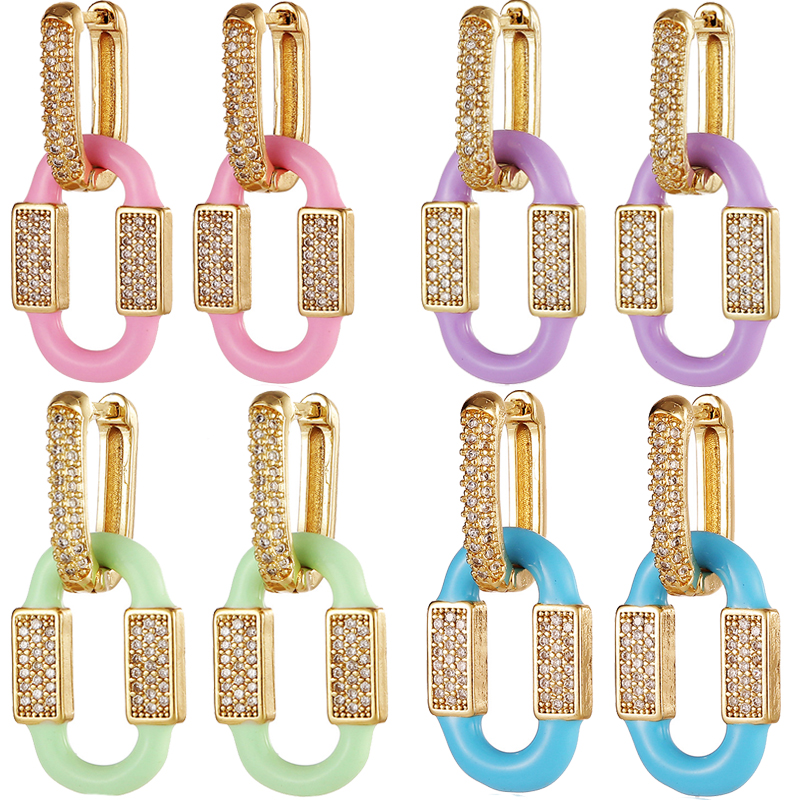 Y2K-pendientes de aro esmaltados para mujer, aretes de gota geométricos, joyería de la amistad, , 2022