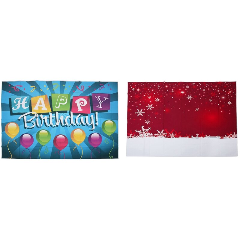 2Pcs 7X5Ft Fotografie Achtergronden Foto-Sneeuwvlok Achtergrond & Verjaardagsfeestje Thema Ballonnen "Happy Birthday"