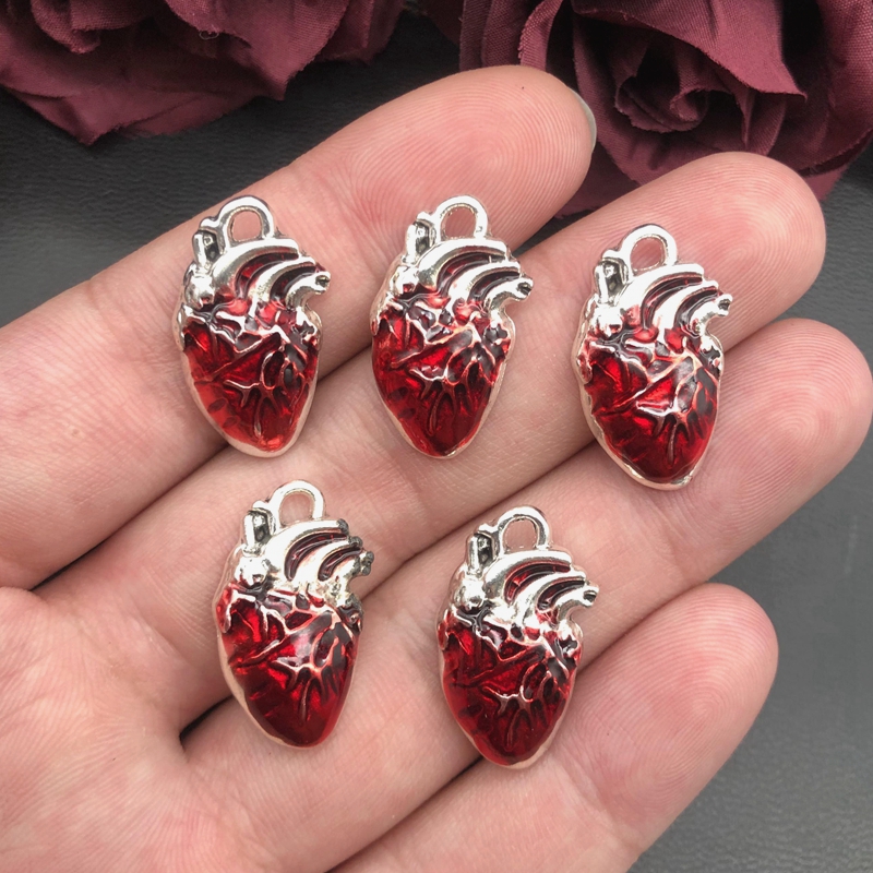 5 uds 25*14mm dijes de órgano de corazón humano medicina científica colgante anatómico biología joyería encontrar. DIY. dijes para fabricación de joyas: Marrón