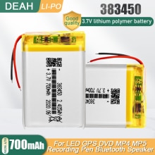 Batería recargable de polímero de litio para dispositivos MP3, MP4, GPS, bolígrafo de grabación de juguete, auriculares Bluetooth, 383450, 403450, 3,7 V, 700mAh