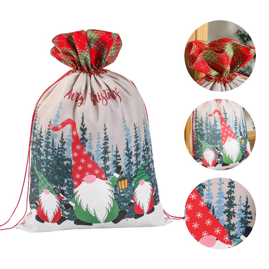 Jaar 2022 Grote Santa Zakken Linnen Kerst Snoep Tas Vintage Santa Zak Kerst Kousen Kids Bags Noel Deco navidad