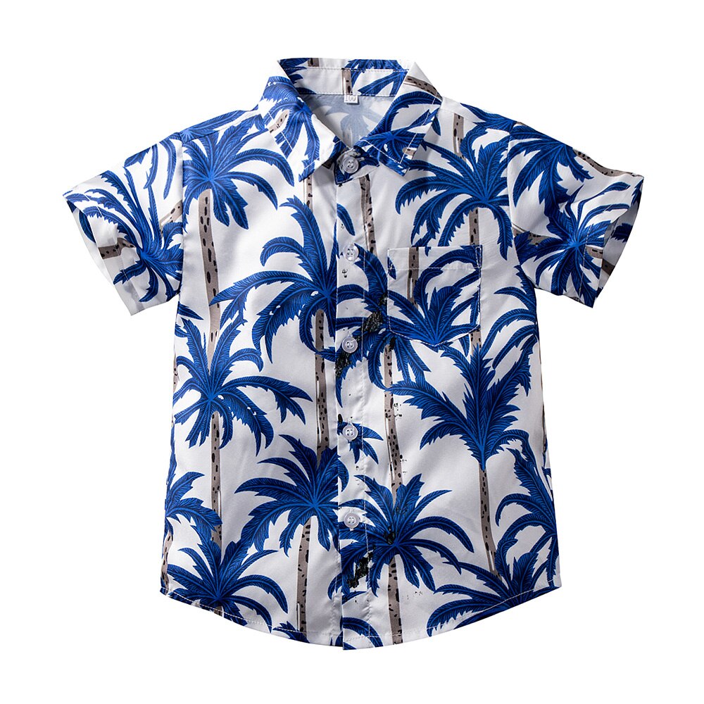 1-6Y bebé niño conjunto de ropa de verano Estilo Hawaiano manga corta Camisa con botón debajo del cuello + Pantalones cortos + trajes de banda de cintura