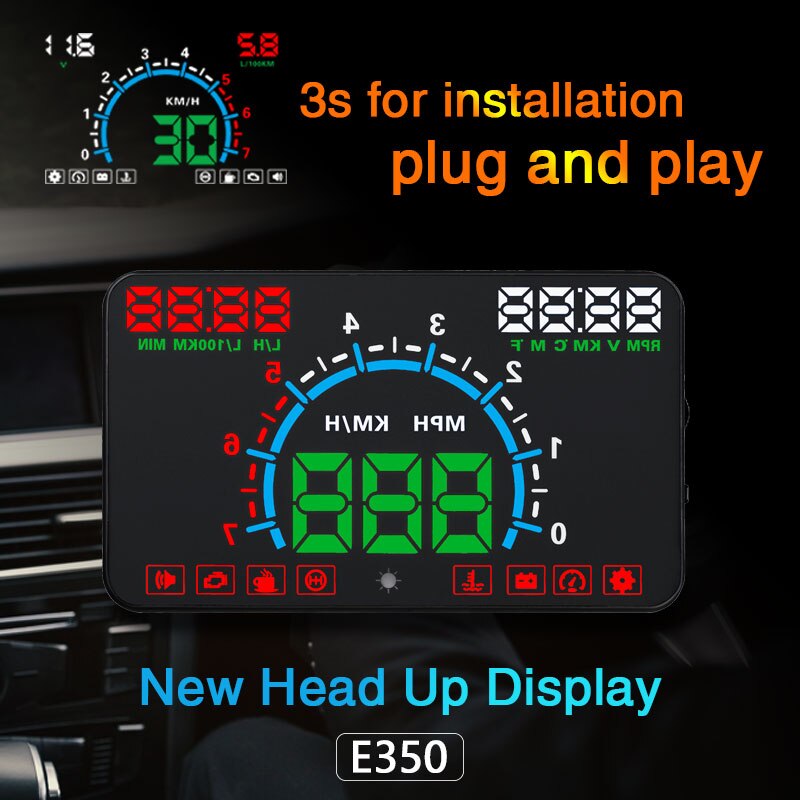 Car Universal HUD Head Up Display OBD2 Head-Up Speed Projector Safe Driving System Security Alarm Water temp Overspeed RPM