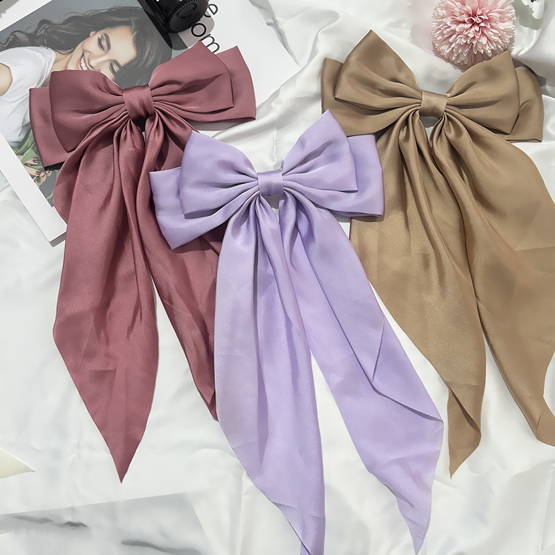 Conjunto de 3 uds de lazos de cinta de satén de Color sólido, horquilla, Clips de primavera, accesorios para el cabello para mujeres y niñas, sombreros coreanos de