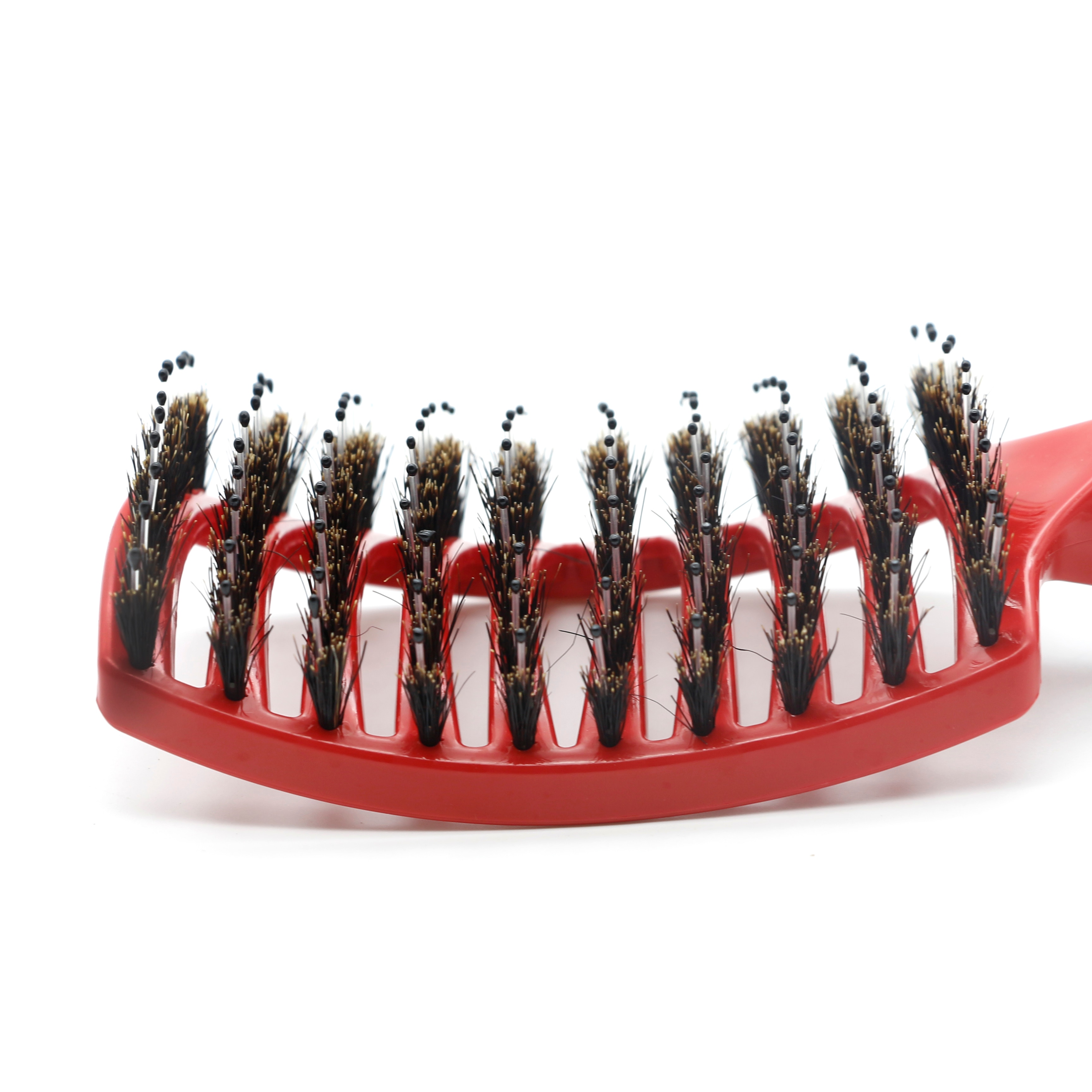 Mythus Pro Boar Bristle Hairbrush With Rubber Handle Nylon Teeth Antistatic Hair Curved Brush Detangle Curly Hairdressing Brush