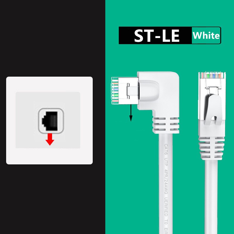 Kot6 kabel Ethernet RJ45 kątowy kabel sieciowy UTP skrawek sznur 90 stopni Kot 6 przewód Lan robić laptopa router TV, pudełko biały czarny