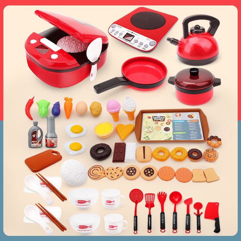 Children Play House Kitchen Toys Simulation Kitchenware Early Education Learning Kit Girl Cooking Rice Cooker Toy Kid's Kitchen: 39 22