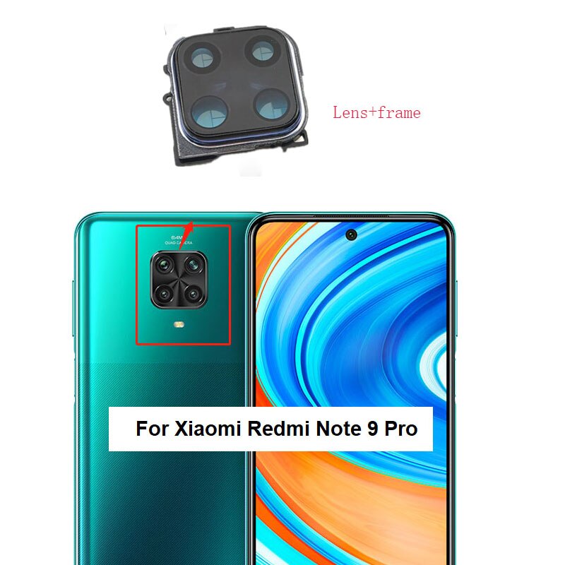 Lentille de caméra arrière pour Xiaomi Redmi Note 9 PRO 9S, verre de caméra arrière avec cadre, autocollant adhésif