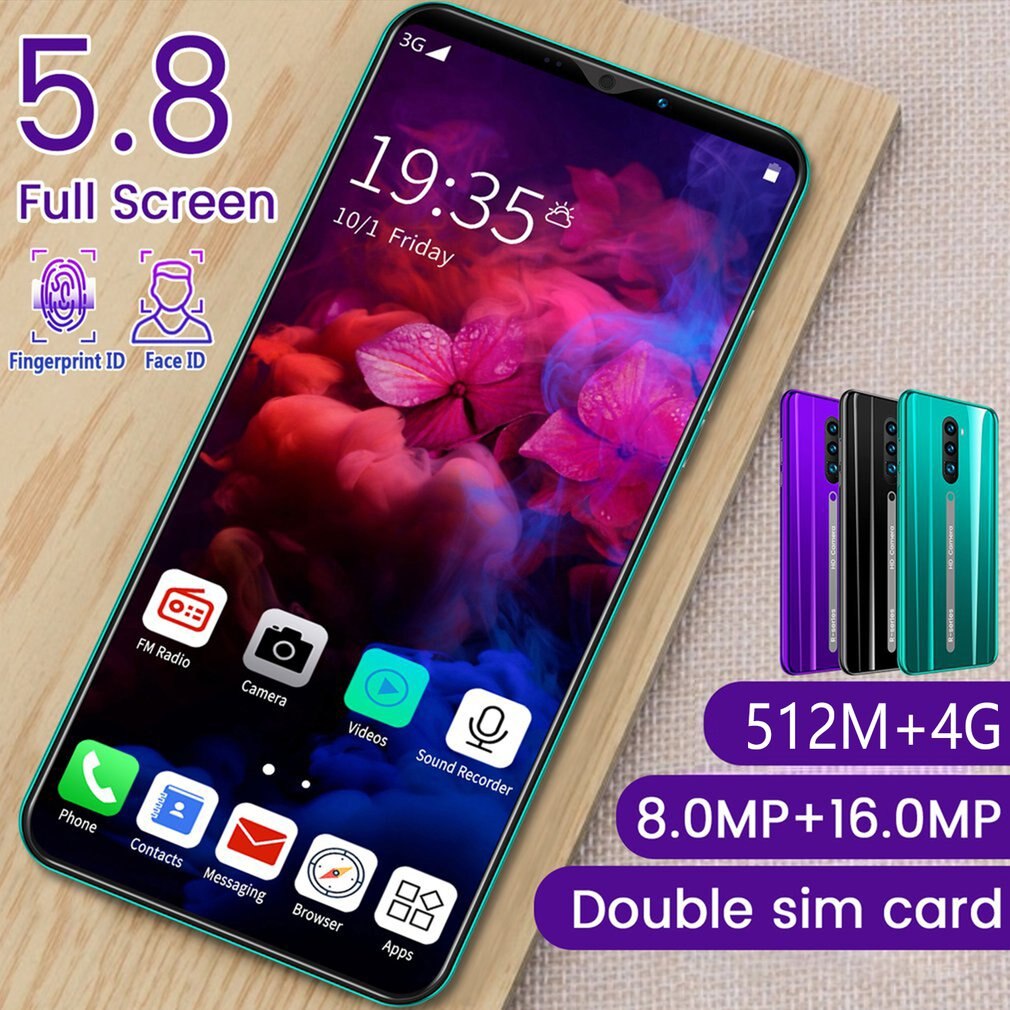 Rino 3 pro 5.8 tommer skærm android telefon lilla vand skærm smartphone ensfarvet mobiltelefon sej form