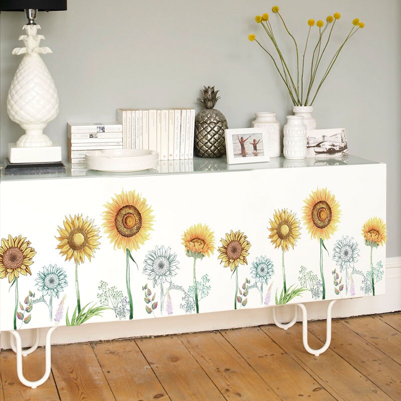 122*63cm Sun Flower Wall Stickers Sunflower Home Decor for Kitchen Bedroom Vinyl DIY Wall Decals Lovely Rooms Decoration: 2 pieces