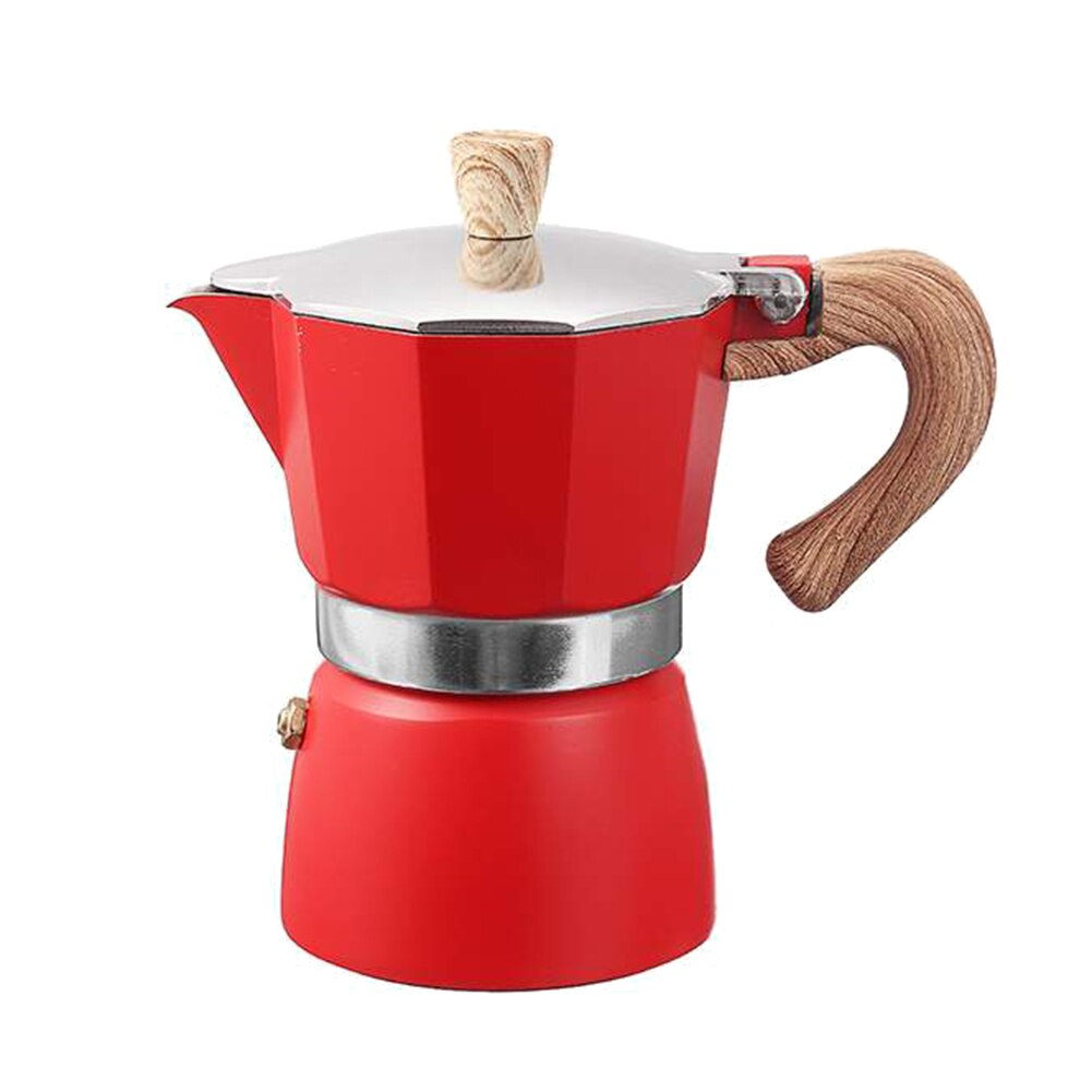 Italiensk stil aluminium kaffemaskine espresso kaffemaskine maskine komfur top kedel espresso mokka kaffemaskine pot komfur: Rød 150ml