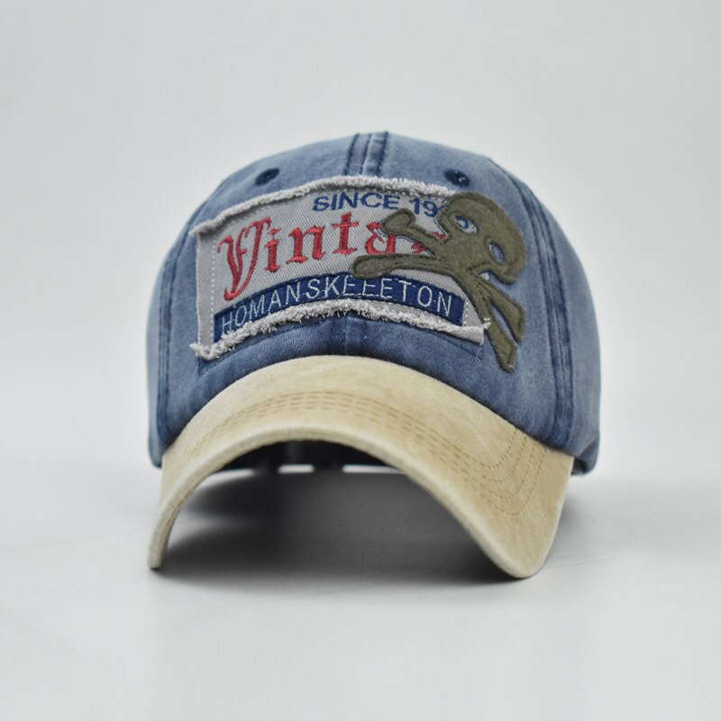 Style Skeleton Skull Head Hat Antique Finish Via Rinsing Lettered Baseball Cap All-match Stylish Guy's Pure Cotton Hat