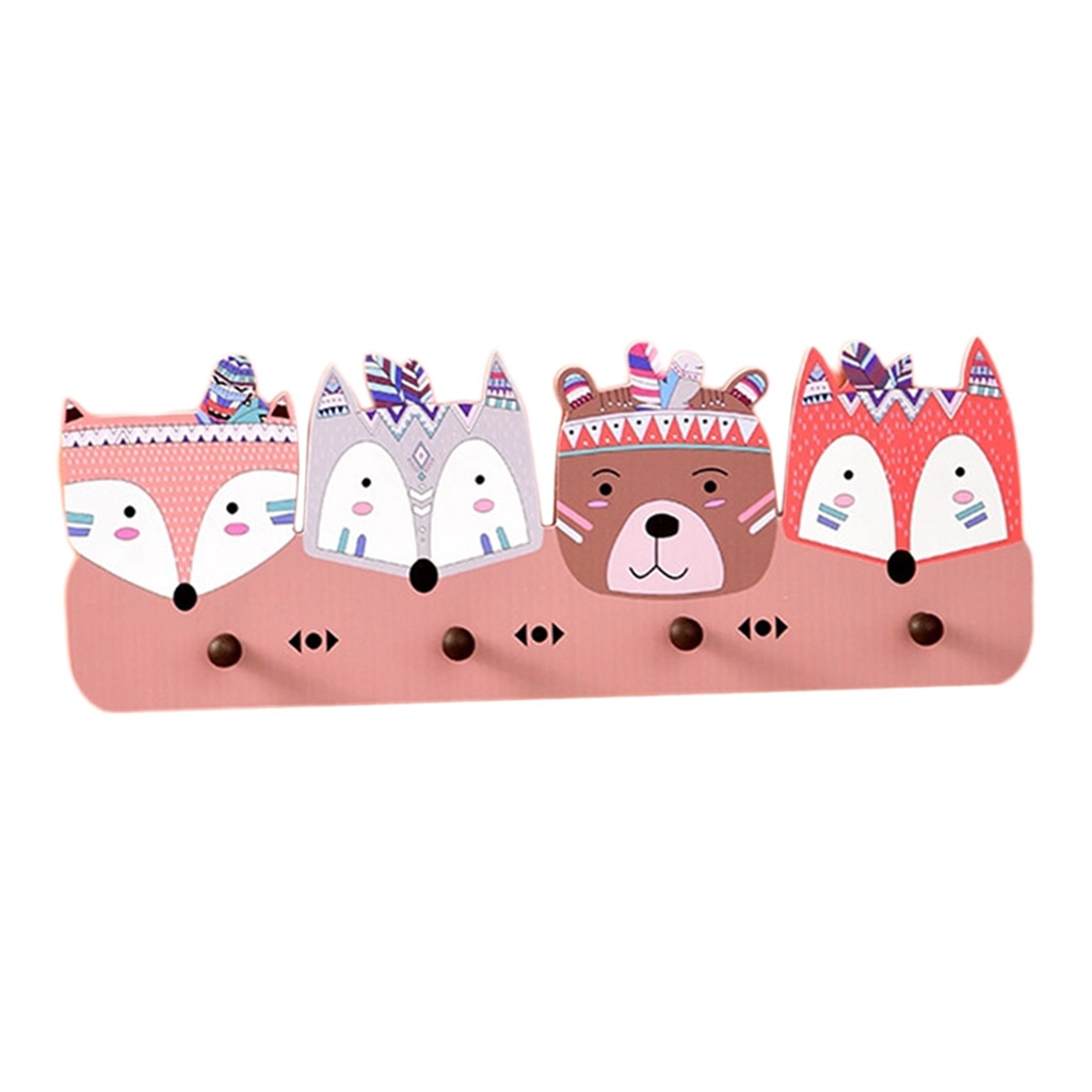 Jolis cintres muraux en bois de dessin animé | 4 crochets adhésifs, crochet de décoration de chambre d'enfant pour manteau de serviette, sacs de clés