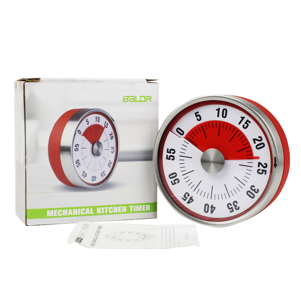 Baldr Stainless Steel Kitchen Timer Alarm Cooking Timer mechanical Round Countdown Magnetic Clock Timer