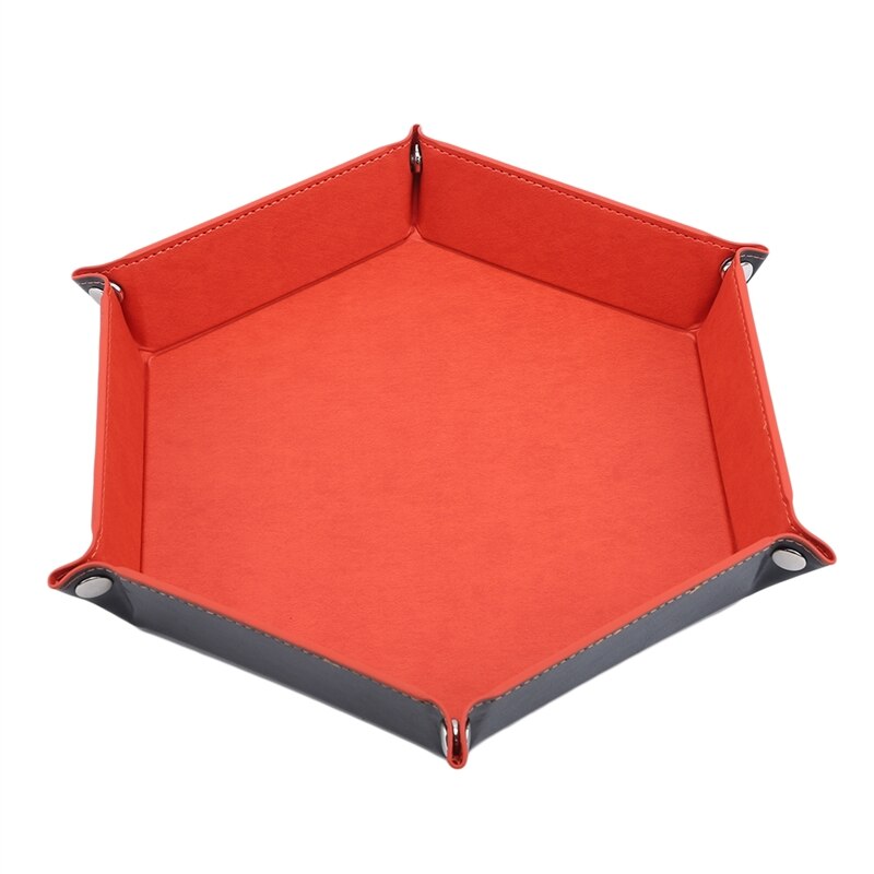 Foldbar sekskant terningebakke lilla terningeboks til rpg dnd spil terning opbevaringsetui 8 farver pu læder: Orange