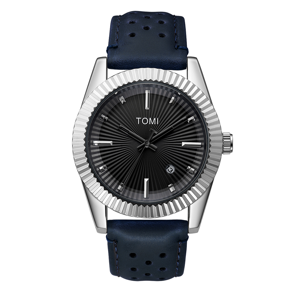 TOMI Reloj clásico de para hombre y mujer Reloj de cuarzo de cuero marrón con calendario de negocios de tendencia versátil: Azul