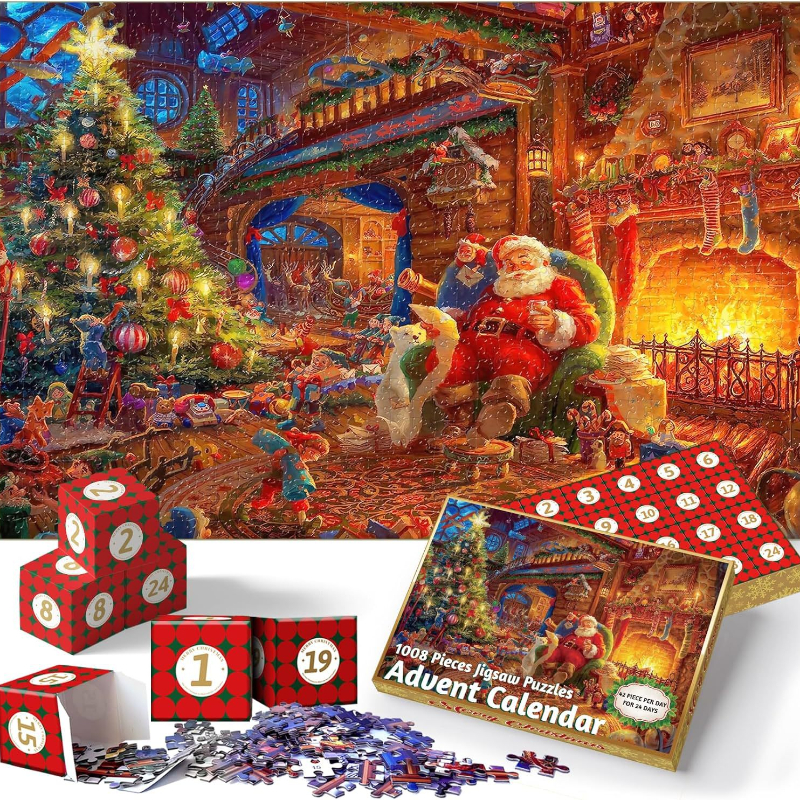 Advent calendar 1008 christmas puzzle pieces 24 -day christmas countdown calendar thanksgiving family game puzzle: Default Title