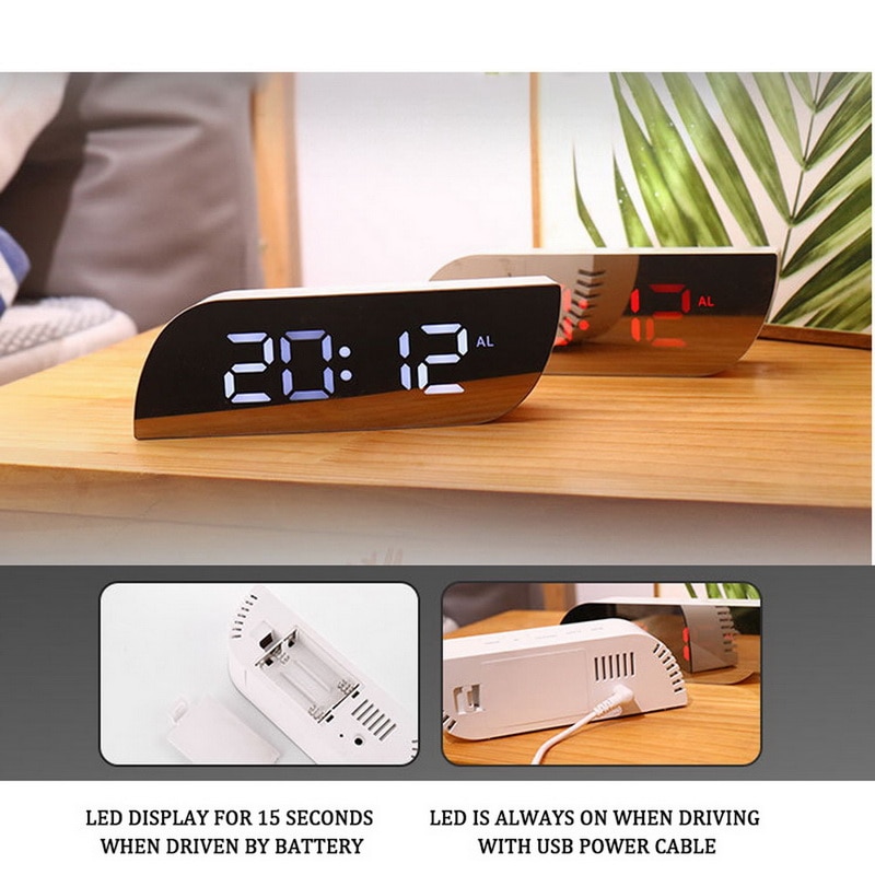 Veilleuses numérique miroir horloge LED réveil batterie utilisation température Snooze fonction bureau horloges Table horloge décor à la maison
