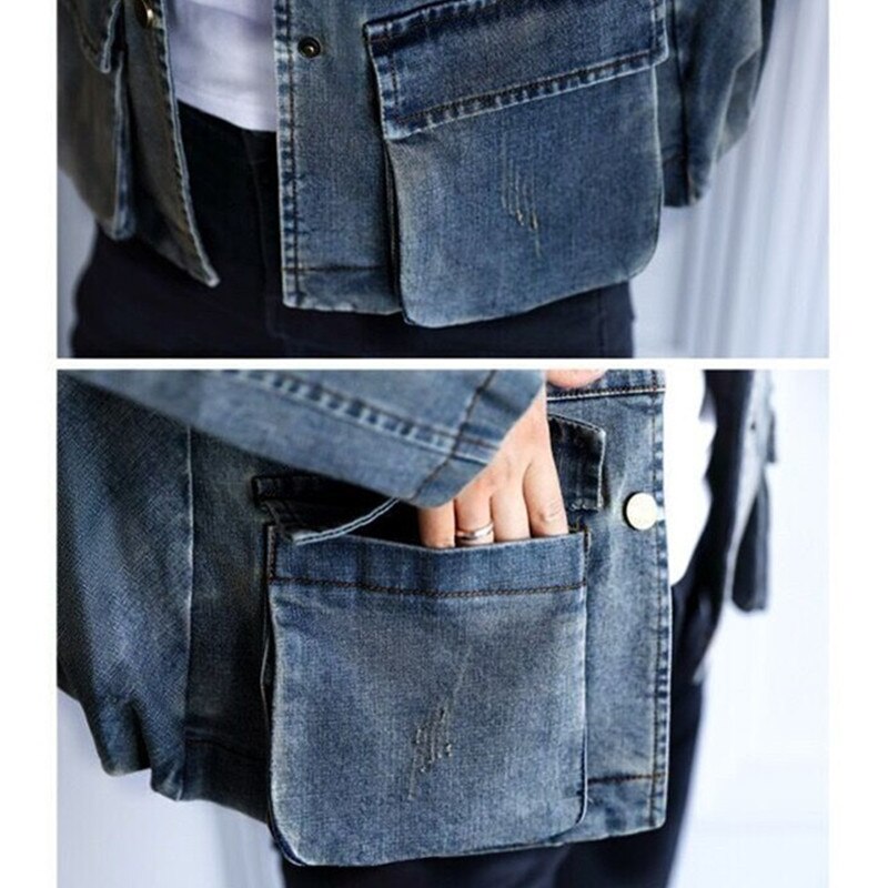 Chaqueta vaquera holgada de manga larga para mujer, abrigo informal Vintage con cuello levantado, ropa de calle, primavera y otoño,