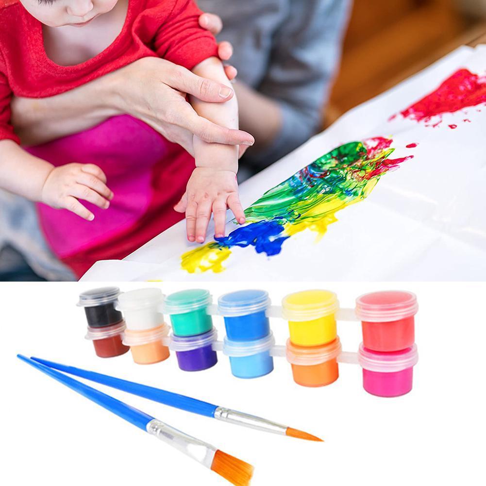 12 colores dedo kit de herramientas para pintar pintura con 2 cepillos juguete de arte DIY juguetes educativos de los niños su pigmento dar M4K7