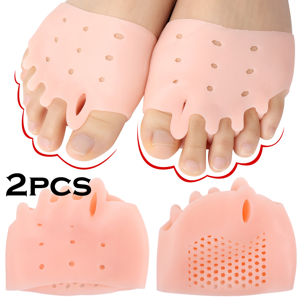 2pcs Silicone Forefoot Pads Gel Insoles Toe Separator Cushion Pad Pain Relief Shoes Insoles Finger Toe Valgus Corrector Gel Pads