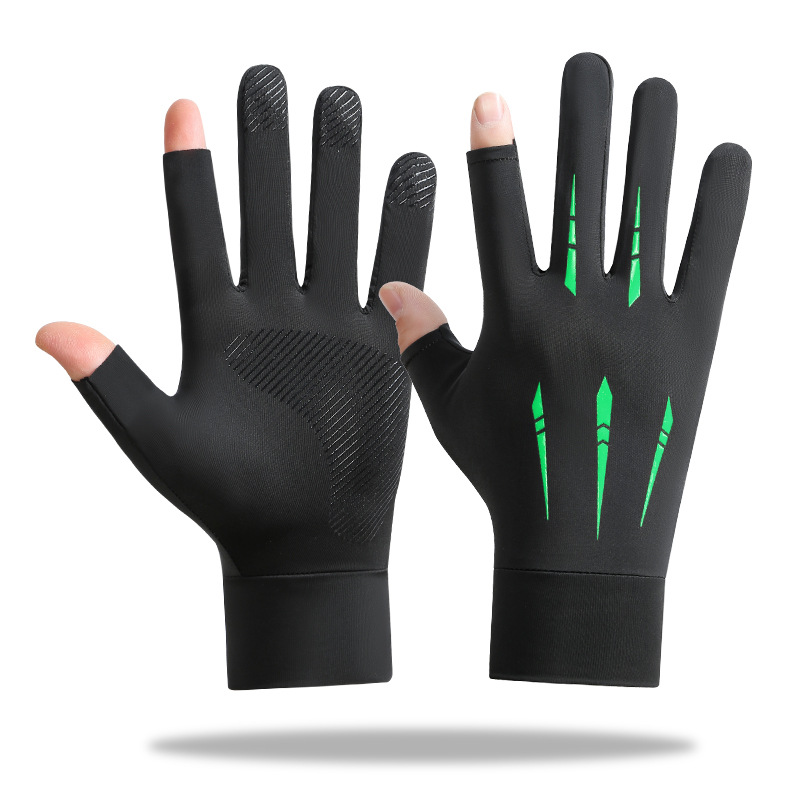 1 par solskyddshandskar för män, sommar, issilke, cykling, körning, pekskärmshandskar, anti-uv, andningsbara, fingerlösa fiskehandskar: Grön
