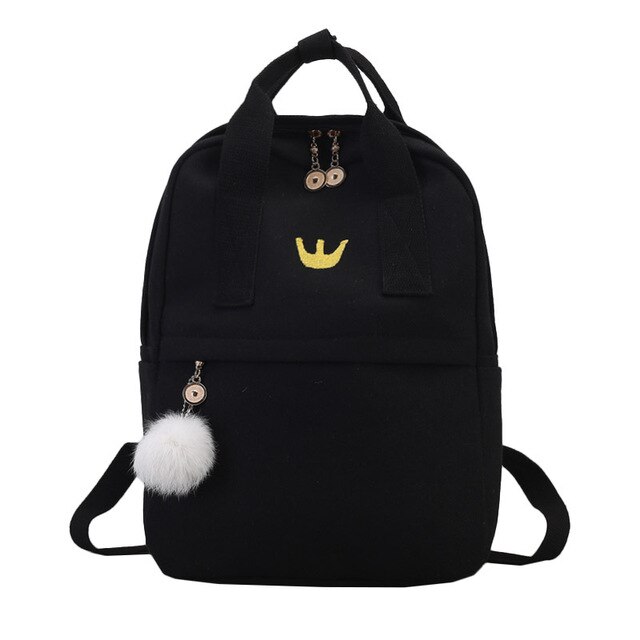 Novo bonito lona mochila moda feminina mochila para a escola adolescentes meninas grande capacidade amarelo saco de viagem feminino bookbag: black