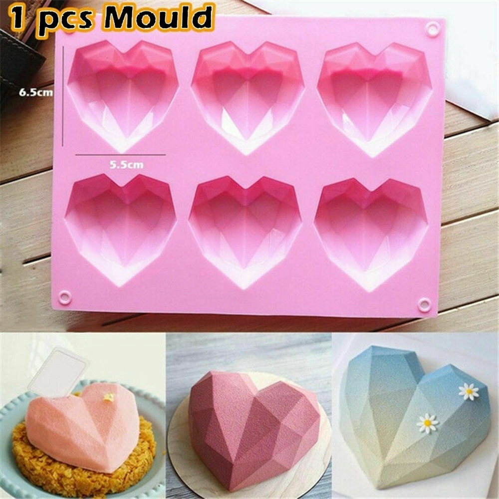 6 Holte Diamant Liefde Siliconen Cakevorm Siliconen 3D Hartvorm Fondant Cake Chocolade Bakken Mold Mould Modellering Decor